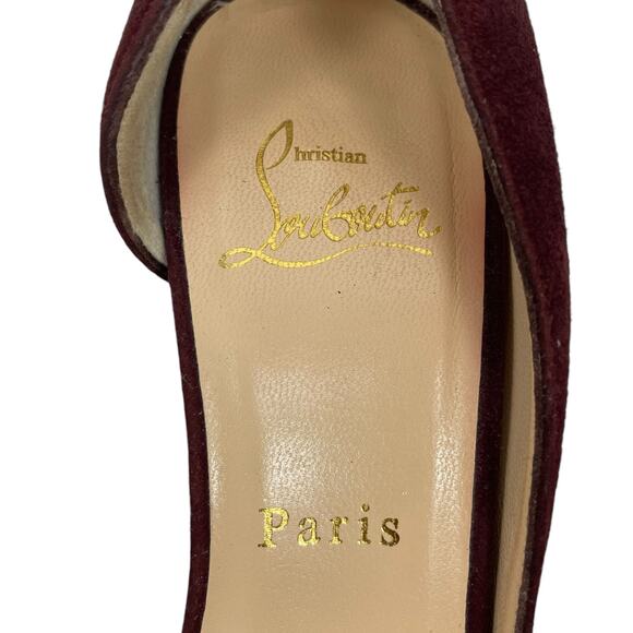 Christian Louboutin Iriza 100mm Half d'Orsay Suede Pump Burgundy Size 38.5 - Picture 13 of 14